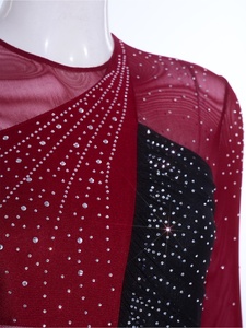 Women <b>Rhythmic</b> <b>Gymnastics</b> <b>Leotard</b> Long Sleeve Mesh Rhinestone Competition Asymmetric Panel Slim for Stage Custom - Product Image 3