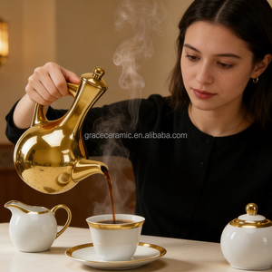 Nouvel ensemble <span class=keywords><strong>de</strong></span> café en porcelaine fine plaqué or 17 pièces, tasses à café en céramique africaine éthiopienne, ensemble <span class=keywords><strong>de</strong></span> tasses à <span class=keywords><strong>thé</strong></span> d'Éthiopie - Product Image 3