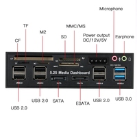 USB 3,0 Multi-Function Hub ESATA Puerto SATA Lector de tarjetas interno Audio Video PC Panel de tablero Compatible con memoria MS CF TF M2 MMC