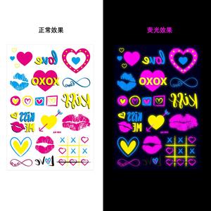 Tatuaggi temporanei al Neon nuovo amore stile misto Glitter cupido labbra rosse cuore fiore bagliore nel buio UV Neon tatuaggi adesivi - Product Image 4