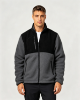 Veste zippée pour homme en polaire sherpa colorée à col montant, personnalisable avec logo brodé, de haute qualité, chaude pour l'hiver