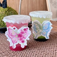Papillon fleur tasse manchon insérer carte lait thé tasse Logo personnalisé jetable étanche papier manchons