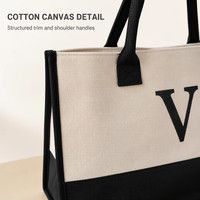 Sac fourre-tout en toile de coton imprimé sur mesure avec bordure contrastée et poignées d'épaule, vente en gros pour les chaînes de magasins et les boutiques