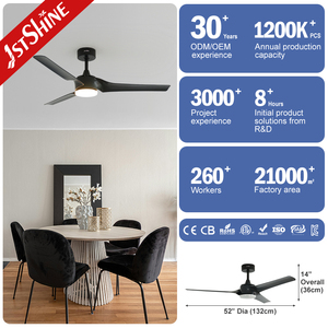 1stshine LED ventilador de techo 220V diseño simple alto flujo de aire negro aspas de plástico ventilador de techo con luz - Product Image 3
