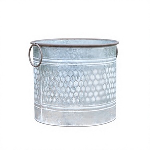 Hot Selling Round Galvanized Metal <b>Planters</b> With Diamond Pattern Rustic Industrial Style Outdoor Garden Pots For Patio Décor - Product Image 3