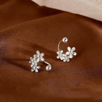 Anting-anting bunga perak Sterling S925 yang cantik, anting-anting bunga depan belakang dari perak sterling