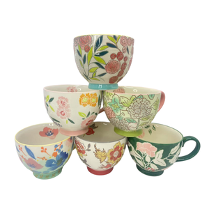 Tazas de Cerámica Pintadas a Mano con Flores, 15 oz, Color Bajo Esmalte, OEM Personalizadas de Fábrica, Tazas de Sopa, Tazas de Café, Juego de Tazas de Té de Porcelana Fina - Product Image 1