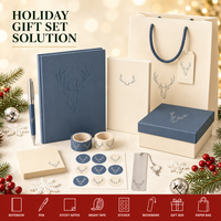 Carnet A5 personnalisé de Noël, couverture rigide, reliure filigranée, papier bleu ardoise, motif cerf, gaufrage à sec, 80 feuilles, impression numérique, cadeau d'entreprise