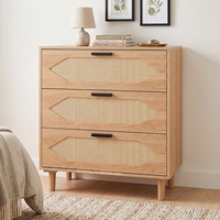Commode à 3 tiroirs pour salon et chambre à coucher, en rotin et bois, pour vêtements, armoires de rangement avec tiroirs