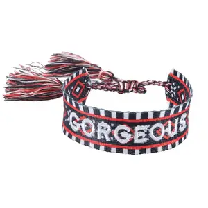 High Quality Knitted Word Adjustable Size Braided Pattern Woven Embroidery Friendship Tassel Bracelets Wristband