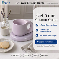 Ensemble tasse et soucoupe en céramique épaissie style nordique, couleur pastel, avec poignée robuste, personnalisable avec logo OEM, vente en gros
