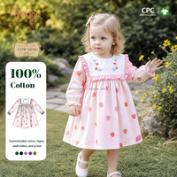 Robe rose fraise à manches longues et volants pour petites filles, idéale pour les fêtes d'anniversaire (vente en gros)