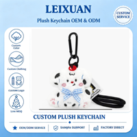 Porte-clés en peluche chiot Dalmatien mignon, doux et moelleux, motif taches, avec nœud à carreaux bleus et décor cerise, pour sac et sac à dos, cadeau