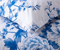 Parure de lit 3 pièces en coton égyptien 100% imprimé floral, style européen et américain, taille King, avec rideaux, 300 fils/cm², satiné