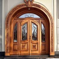 Porte d'entrée principale en bois massif sculpté à la main, design classique Sunnysky