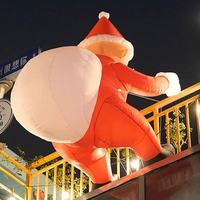 Décoration de Noël gonflable géante, Père Noël grimpeur, décoration de Noël extérieure, Père Noël gonflable LED grimpant le mur avec sac de cadeaux