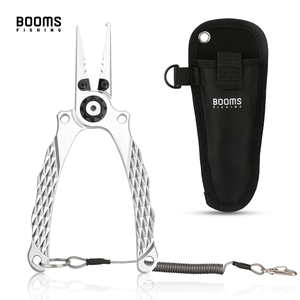 Booms Fishing X12 Aluminum Fishing Pliers with Coil Lanyard and Sheath Fish Line <b>Cutter</b> Hook Remover Split <b>Ring</b> Fishing Pliers - Product Image 1