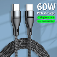 Câble de charge rapide en nylon tressé 3A USB C vers type C PD 60W Cordon de données de chargeur PD de haute qualité 20V 3A Support de ligne de charge OEM