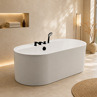 Bañera Ovalada Independiente Blanca con Grifo Negro Mate para Baño Moderno, 170 cm, Venta al Por Mayor
