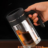 Tasse en verre borosilicate double couche, résistante aux hautes températures, avec séparateur de thé et d'eau, portable, grande capacité