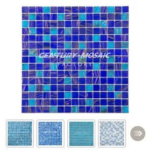 Cheap Golden Line Blue Square Glass Swimming Pool Mosaic Tile