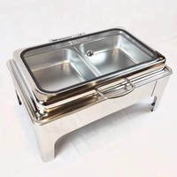 Recipiente para Buffet de Acero Inoxidable con Tapa de Vidrio, Calentador de Alimentos de Doble Bandeja para Catering, Banquetes, Hoteles, Venta al por Mayor