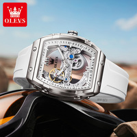 OLEVS 6779 Montre mécanique automatique lumineuse à squelette creux, étanche, en caoutchouc, de marque, avec logo personnalisé OEM, pour homme