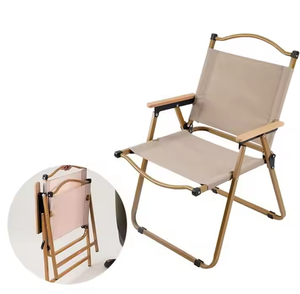 Chaises longues pliantes portables en bois avec assise en toile, idéales pour le camping et les pique-niques - Product Image 2