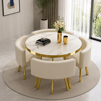 Ensemble de table à manger en métal doré de luxe pour restaurant, 4 chaises incluses, meubles élégants pour salle à manger à vendre