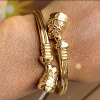Bracelets et joncs ajustables vintage plaqués or 18 carats, bracelet africain à manchette, bracelet égyptien Néfertiti pour femmes