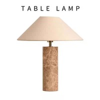 Lampu Meja Marmer Alami Wabi Sabi yang Sedang Tren, Lampu Ambient Minimalis Modern Japandi Nordic dengan Kain, untuk Dekorasi Rumah dan Hotel