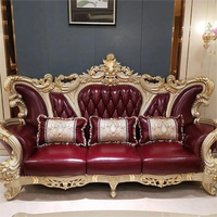 Meubles de salon européens en bois massif sculpté, canapé en cuir véritable pour hall de villa