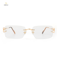Montures de lunettes minimalistes sans monture avec branches en métal léger, verres transparents, design tendance pour femmes et hommes