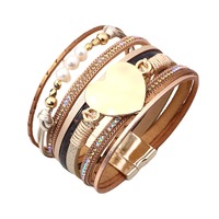 Bracelet tendance Qino pour femme, best-seller transfrontalier, multi-couches tressées, perles, motif cœur, fermoir magnétique