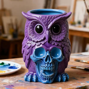 YS Skull <strong>Owl</strong> <strong>Candle</strong> Jars Silicone Molds Gypsum Storage Box Plant Potted Casting Mould DIY Halloween Decoration Making Supplies - Product Image 4