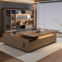 Set Meja Eksekutif Mewah Modern CEO Meja Kayu Walnut Abu-abu Kursi Kantor Perakitan Mudah Ramah Lingkungan Dapat Diperpanjang Modular