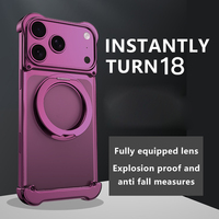Coque de téléphone sans cadre électroplaquée avec béquille magnétique rotative à 360°, convertible, avec cadre d'objectif 18Série et dos en acrylique anti-chute
