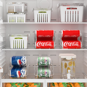 Refrigerator Beverage <b>Storage</b> <b>Box</b> Double Layer Food Grade Can Rack Kitchen Organizer For Drink <b>Storage</b> - Product Image 3