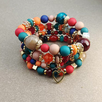 Bohemian kralen armbandenset met hartjes van legering voor vrouwen - grensoverschrijdende etnische stijl - kleurrijke handgemaakte rekbare armband cadeau