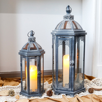 Lanterne à bougie grise rétro personnalisable Lanterne de Noël métallique décorative intérieure et extérieure Lanterne marocaine coupe-vent