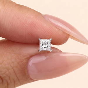 Minimal Four Prong S925 Silver Princess Cut Morganite Flat Back Rhodium Plated Unisex <b>Cartilage</b> Piercing <b>Stud</b> Earring Gift - Product Image 4