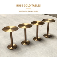 Table ronde en acier inoxydable or rose au design moderne pour hôtels, cafés, restaurants, salons de thé, écoles, bars