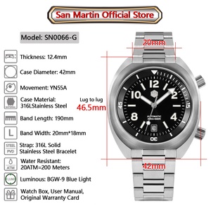 San Martin Men Diving Watch YN55 Button Control Bidirectional Turn Chapter Ring <b>Automatic</b> Mechanical Sapphire Waterproof 200m - Product Image 2