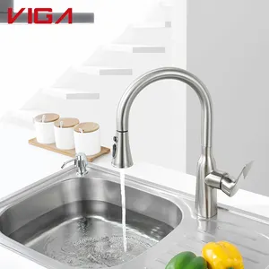 Sink Faucet Deck Mounted Long Neck Pull Out Flexible Hose Mixer Faucet Kitchen Sink Water Tap