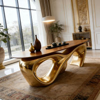 Table basse ovale contemporaine en or massif, plateau solide, table de salon de luxe pour la décoration de la maison