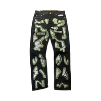 Jeans slim streetstyle personnalisés avec patch brodé vieilli jeans baggy délavé noir pantalon en denim de coton