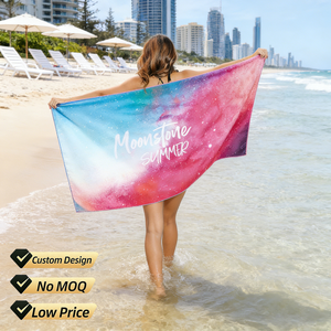 Toallas de Playa Personalizadas de Microfibra, Tejidas por Sublimación, Color Rosa Suave para Mujer, para la Playa - Product Image 1