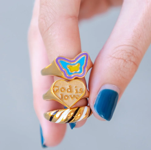 Anello Minimalista a Forma di Cuore Jietao per Donne, Anello 'Dio è Amore' in Acciaio Inossidabile, Gioiello Personalizzato, Regalo di Anniversario - Product Image 6