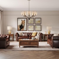 Amerikanisches Retro-Dreisitzer-Ledersofa im Europäischen Stil mit Schwammfüllung für Wohnzimmer und Kleine Apartments, Großes Barton-Sofa