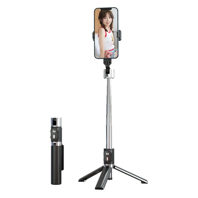 Trípode de teléfono inteligente extensible portátil Popular palo de Selfie de acero inoxidable con soporte de trípode para móvil